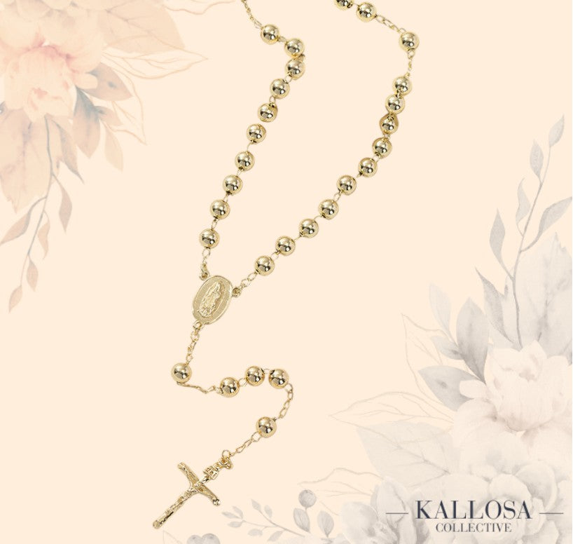 TULE™ | Gold Virgin Mary Rosary Necklace 6mm